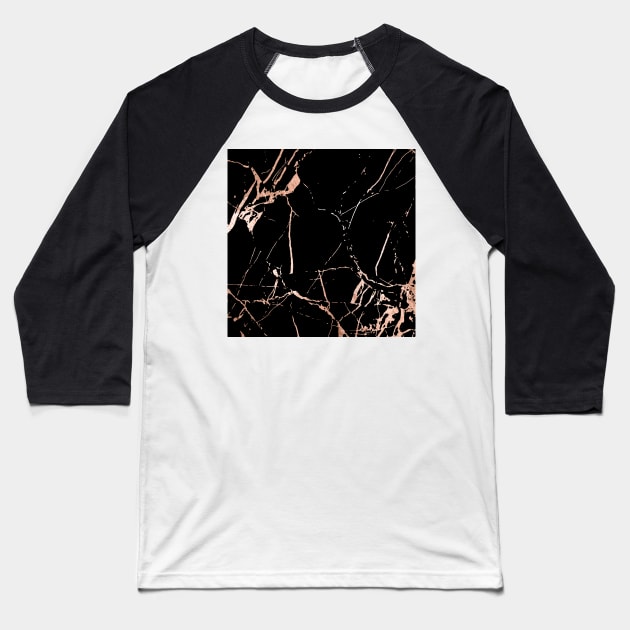 Black Rose-Gold Marble Baseball T-Shirt by Photomisak72